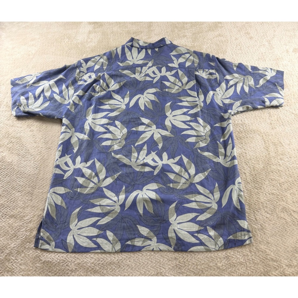 Tommy Bahama Mens Large 100% Silk Blue Green Leaf Print Camp Shirt Tropical L - Picture 9 of 16